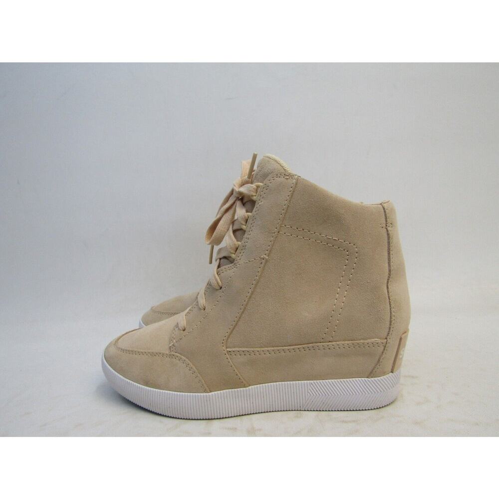 Sorel Womens Size 9.5 Beige Suede Laces Hidden Wedge Ankle Fashion Boots Bootie